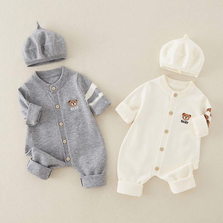 Unisex Baby Bear Knit Hooded Romper 24212