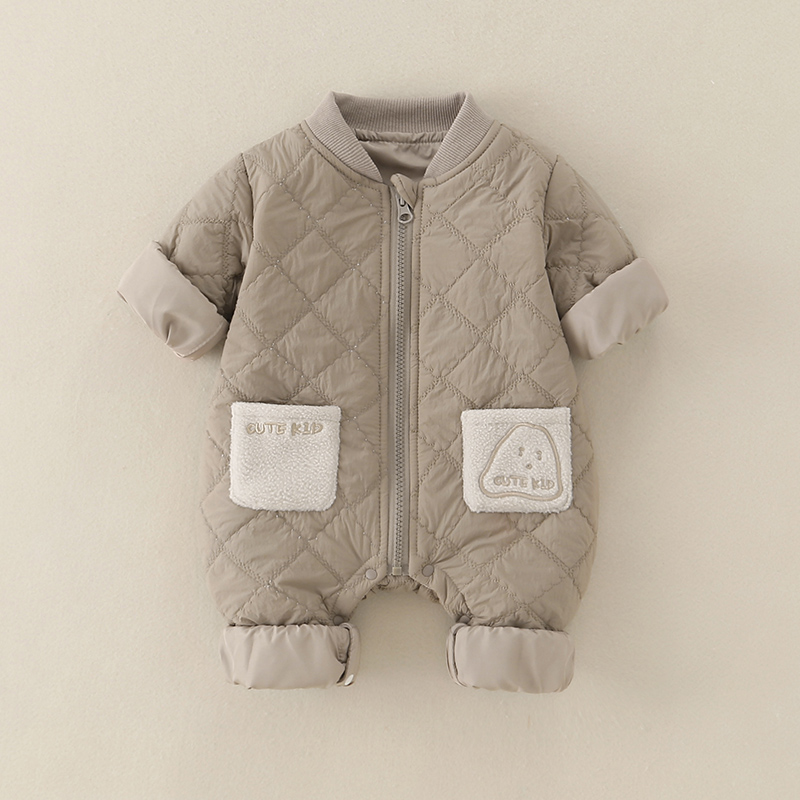 Unisex Baby Quilted Patch-Pocket Romper 25208