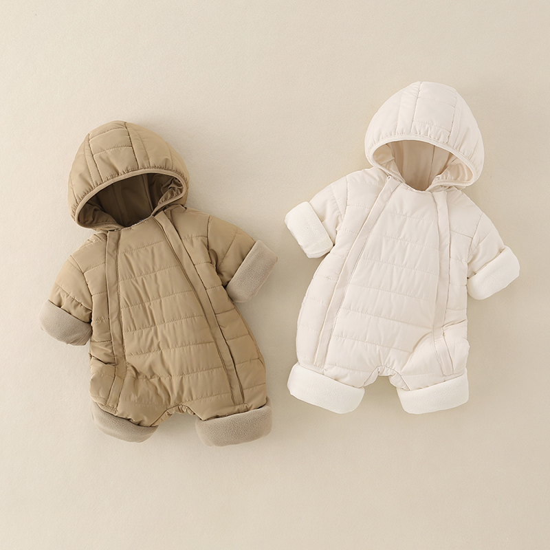 Unisex Baby Quilted Double-Zip Hooded Romper 25231