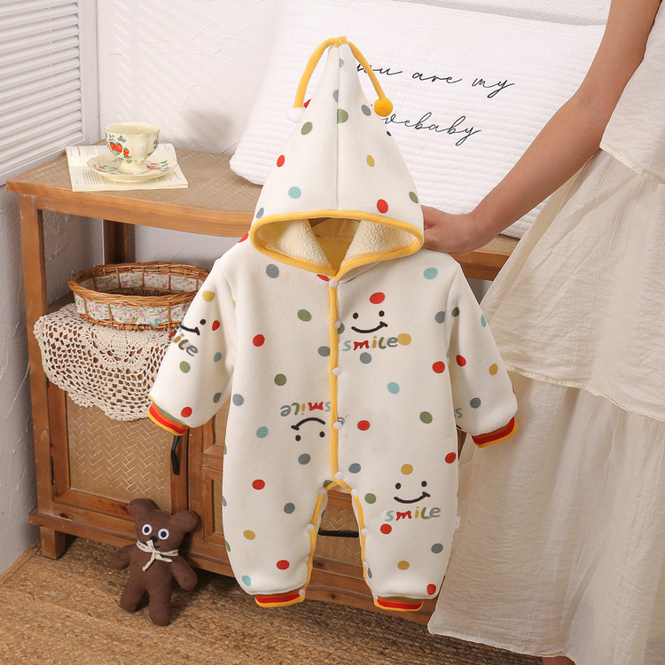 Baby Unisex Polyester Long-Sleeve Hooded Romper 25102