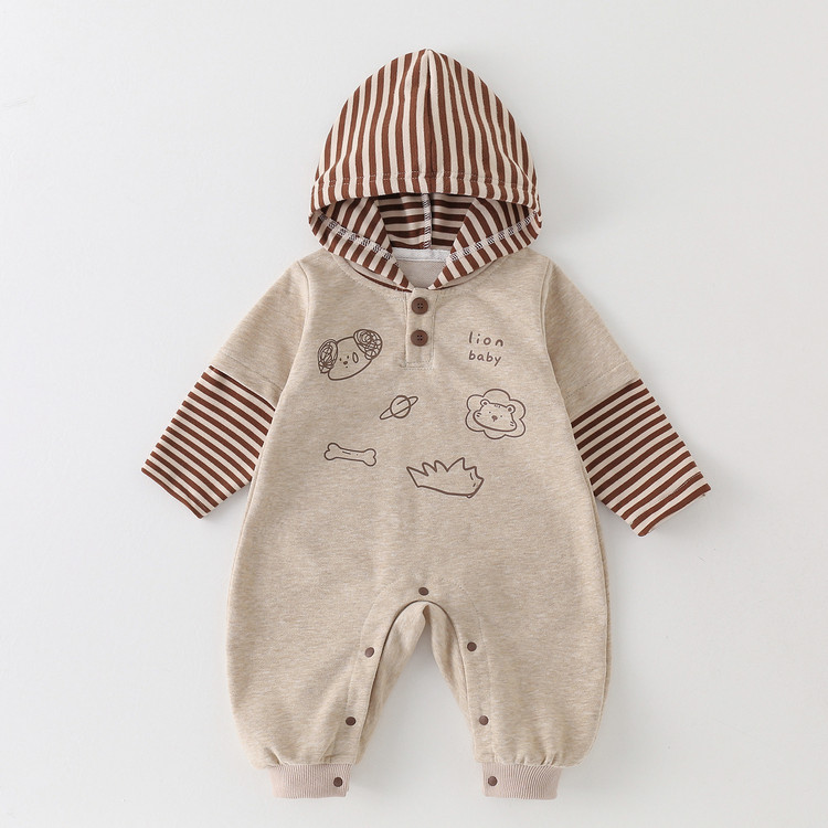 Baby Unisex Cotton Blend Long-Sleeve Hooded Romper 26710