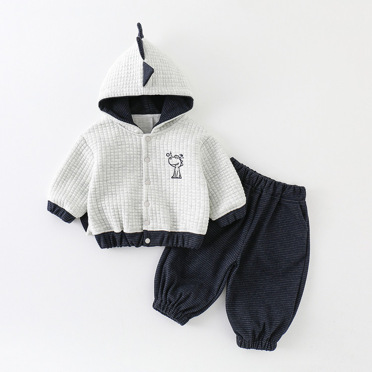 Baby Unisex Fabric Long-Sleeve Hooded Two-Piece Set 267001