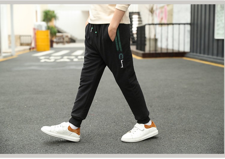 丫丫童装地带&男童绿色织带加棉加厚休闲保暖裤